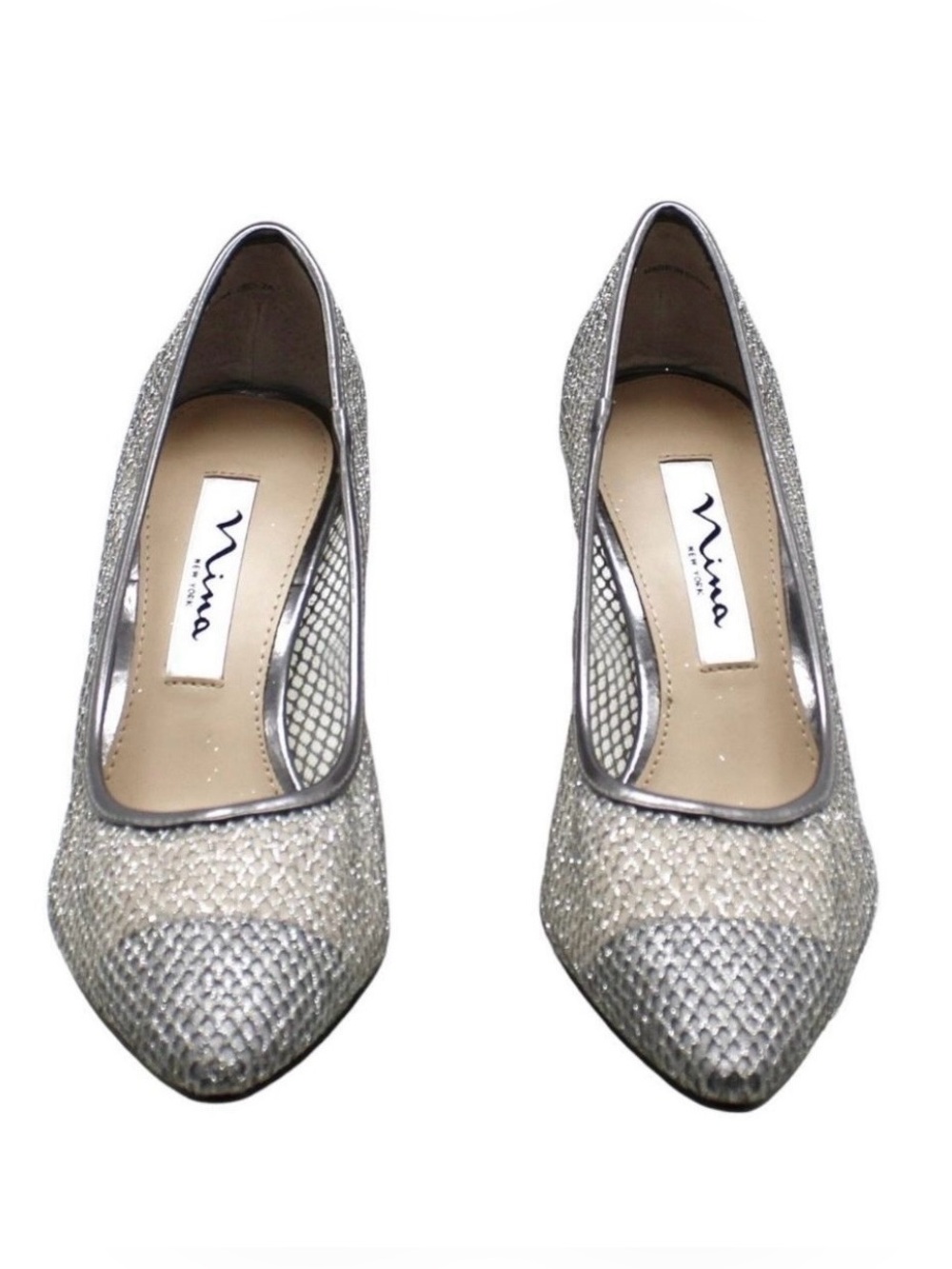 Nina, NWBox, Shimmering Silver Heels